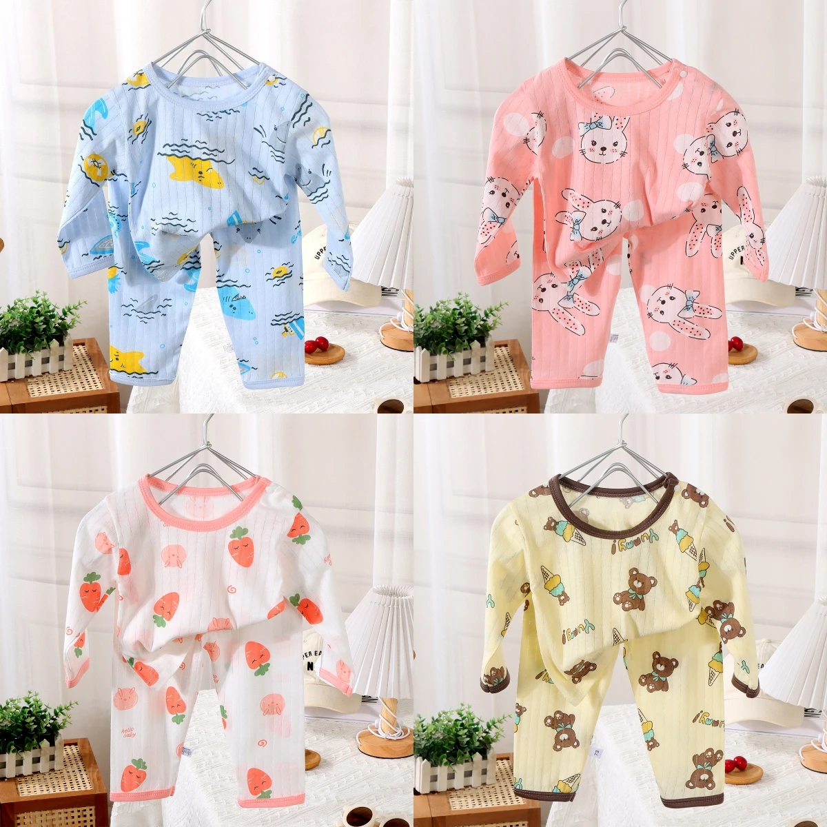 Baby Sleep Suit - 2024 เด็กใหม่ผ้าฝ้ายเสื้อผ้าเด็กชุดเด็กหญิงเก้าแขนชุดนอนเด็กเสื้อยืด + กางเกง