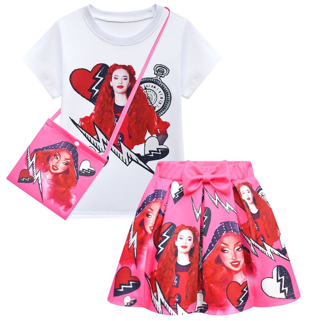 Baby Clothing Unit - ชุดเสื้อผ้าเด็กเสื้อยืดคอสเพลย์และกระเป๋ากระโปรงสำหรับเด็กผู้หญิงชุดปาร์ตี้วันเกิดสำหรับเด็กเด็กลูกหลานสีแดงเพิ่มสูงขึ้น
