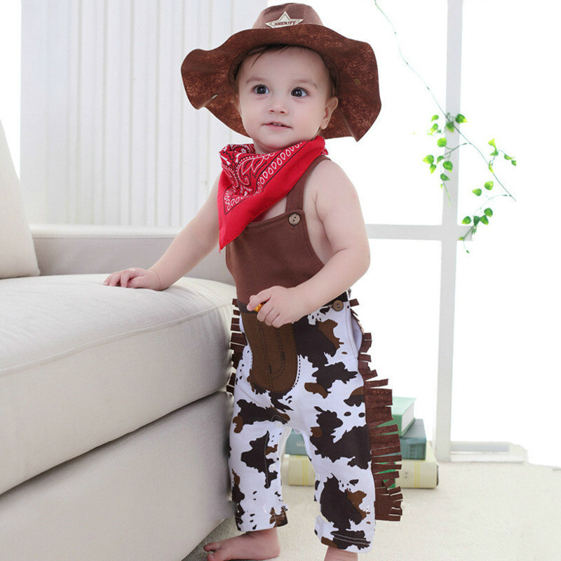 Baby Clothing Unit - เด็กทารกเด็กผู้หญิงคอสเพลย์เครื่องแต่งกายทารกเด็กวัยหัดเดินคาวบอยเสื้อผ้า 3 ชิ้นชุดหมวก + ผ้าพันคอ +