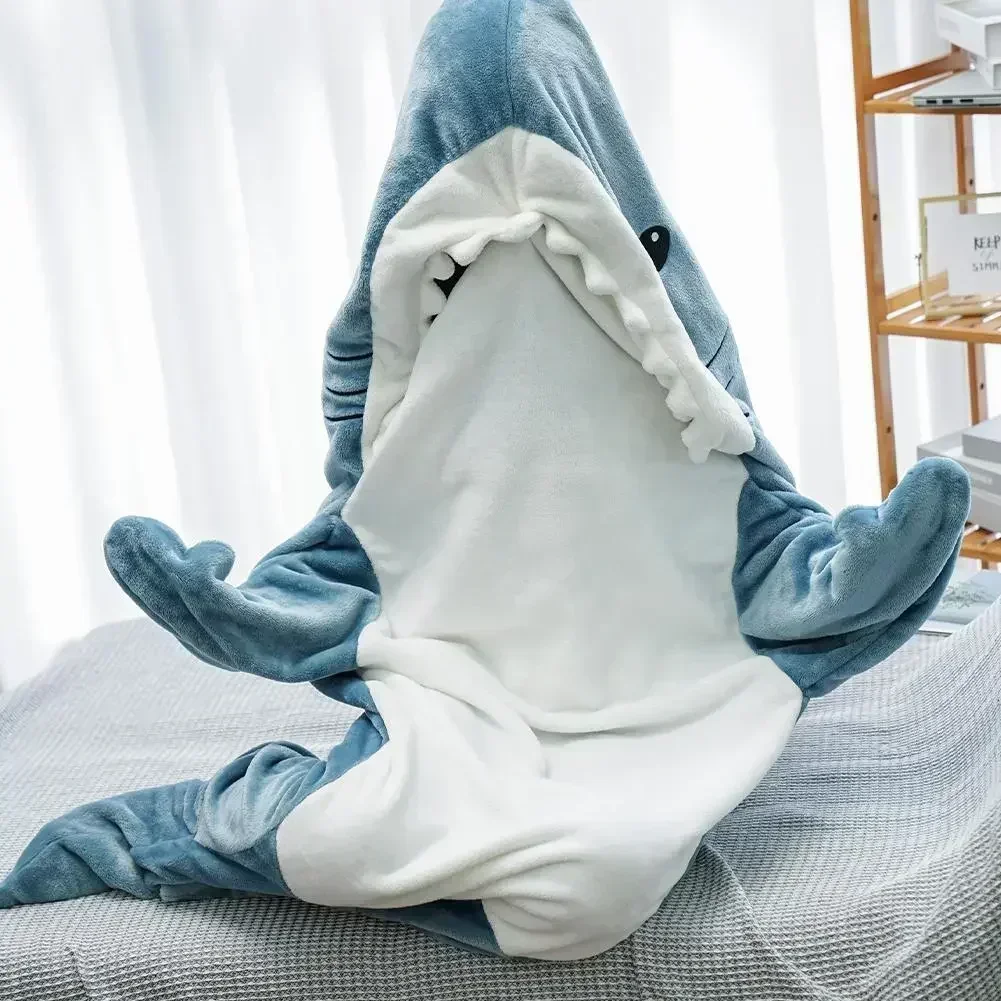 Fleece Sleep Bag - การ์ตูน Shark ผ้าห่ม Hoodie ผู้หญิง Kigurumi