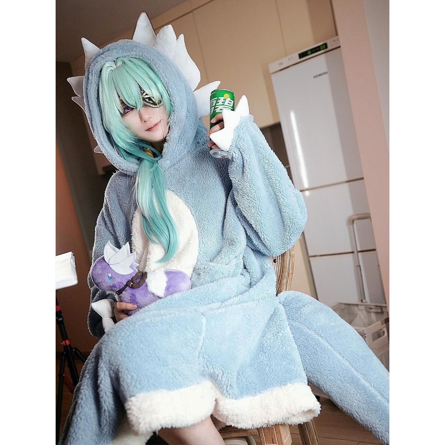 Baby Sleep Suit - ชุดนอนลายการ์ตูนสุดน่ารักสำหรับผู้หญิง ผ้าคอรัลฟลีซ สำหรับฤดูใบไม้ร่วงและฤดูหนาว ชุดนอนลำลอง ชุดคอสเพลย์ Honkai