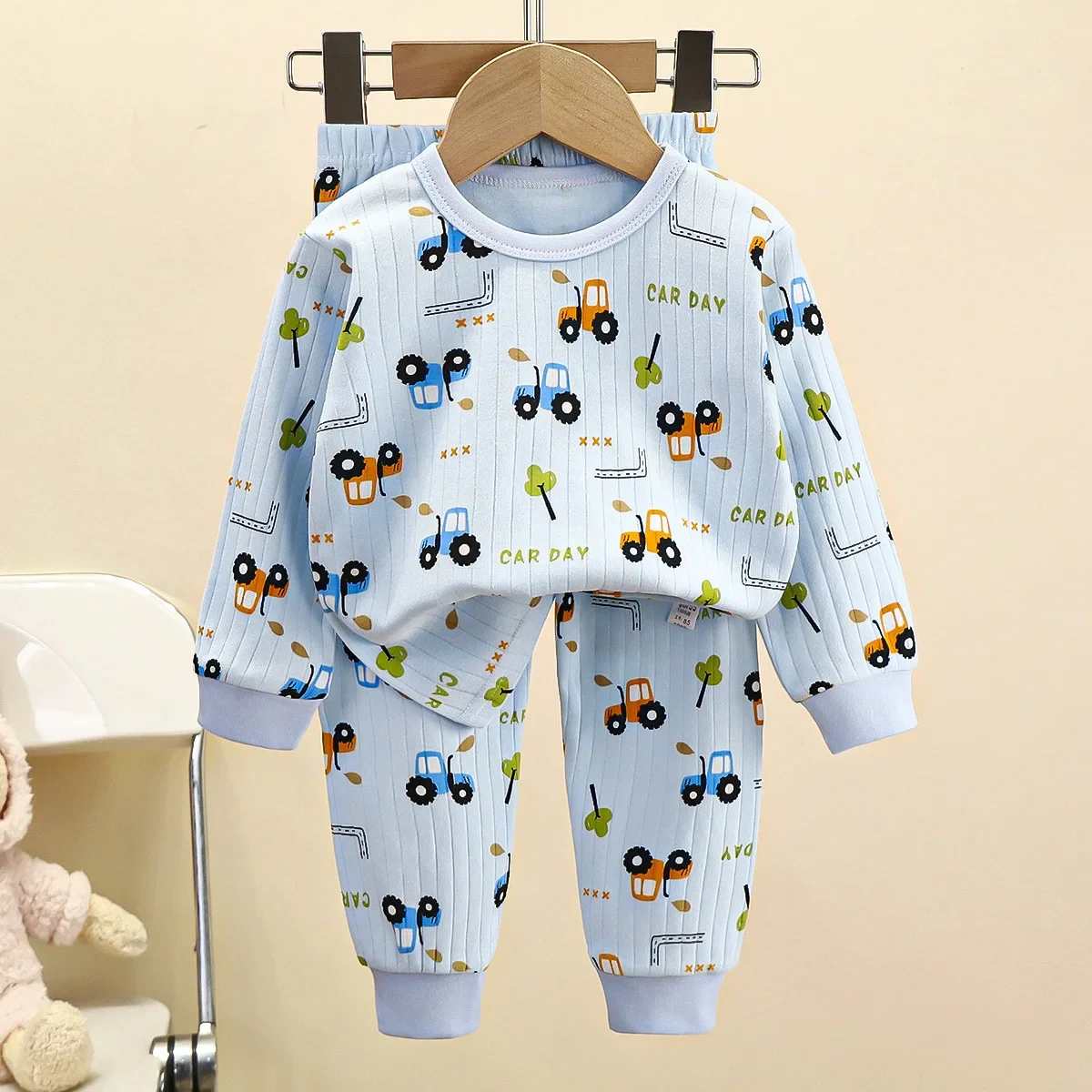 Baby Sleep Suit - ชุดนอนให้ความอุ่นผ้าฝ้ายเด็กหญิงเด็กชายสำหรับเด็ก, เซ็ตเสื้อยืดแขนยาวลายการ์ตูนน่ารัก + กางเกงสำหรับเด็กวัยหัดเดินชุดชั้นในฤดูใบไม้ร่วง