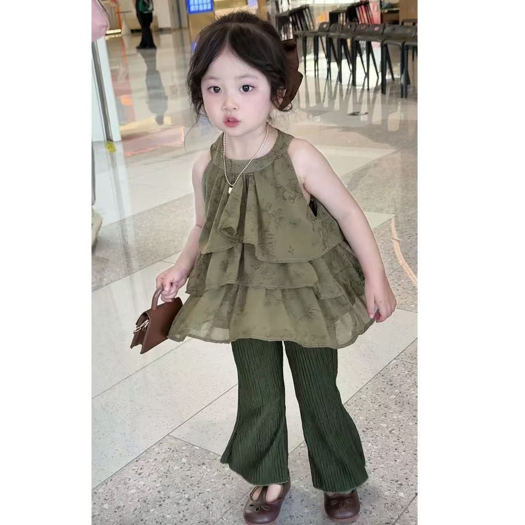 Baby Clothing Unique - ฤดูร้อนเสื้อผ้าเด็กชุดที่ไม่ซ้ำกันสไตล์ที่สวยงามเด็กทารกแขวนคอ + กางเกงขาบานลำลอง 2 ชิ้นเสื้อผ้าเด็ก