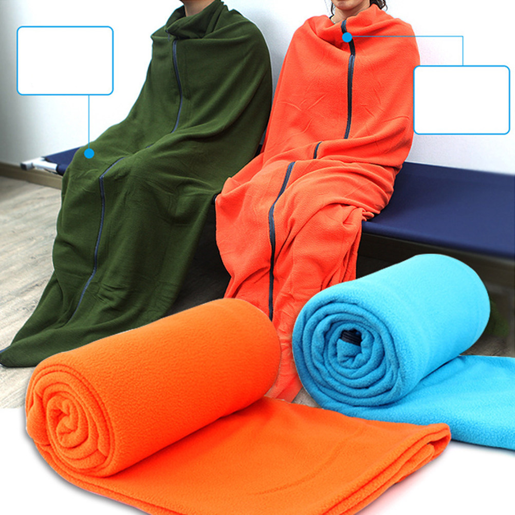 Fleece Sleep Bag - ถุงนอนแบบพกพาสีส้มขนแกะโพลาร์อบอุ่นระบายอากาศได้ดีสำหรับตั้งแคมป์เดินป่าเดินป่าท่องเที่ยวกลางแจ้งซิปมัลติฟังก์ชั่น