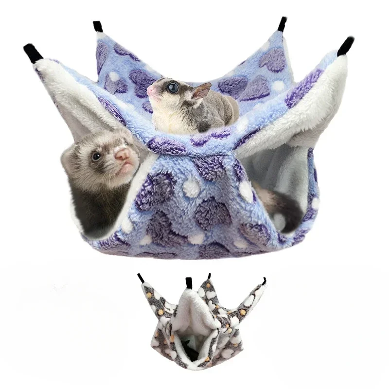 Fleece Sleep Bag - เปลญวนสำหรับหนูเตียงในฤดูหนาวผ้ากำมะหยี่หนา2ชั้นสำหรับบ้านหนูแฮมสเตอร์ถุงนอนต้นไม้แขวนเตียงหนูตะเภาอุปกรณ์สัตว์เลี้ยง