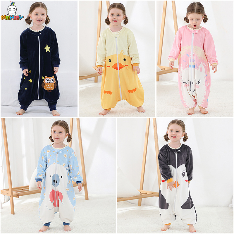 Fleece Sleep Bag - มิเชลลีย์ถุงนอนลายการ์ตูนเป็ดน่ารักสำหรับวันฮาโลวีนถุงนอนกระสอบผ้าห่อตัวแขนยาวผ้าห่มสวมใส่ได้สำหรับเด็กผู้หญิงเด็กผู้ชาย1-3T