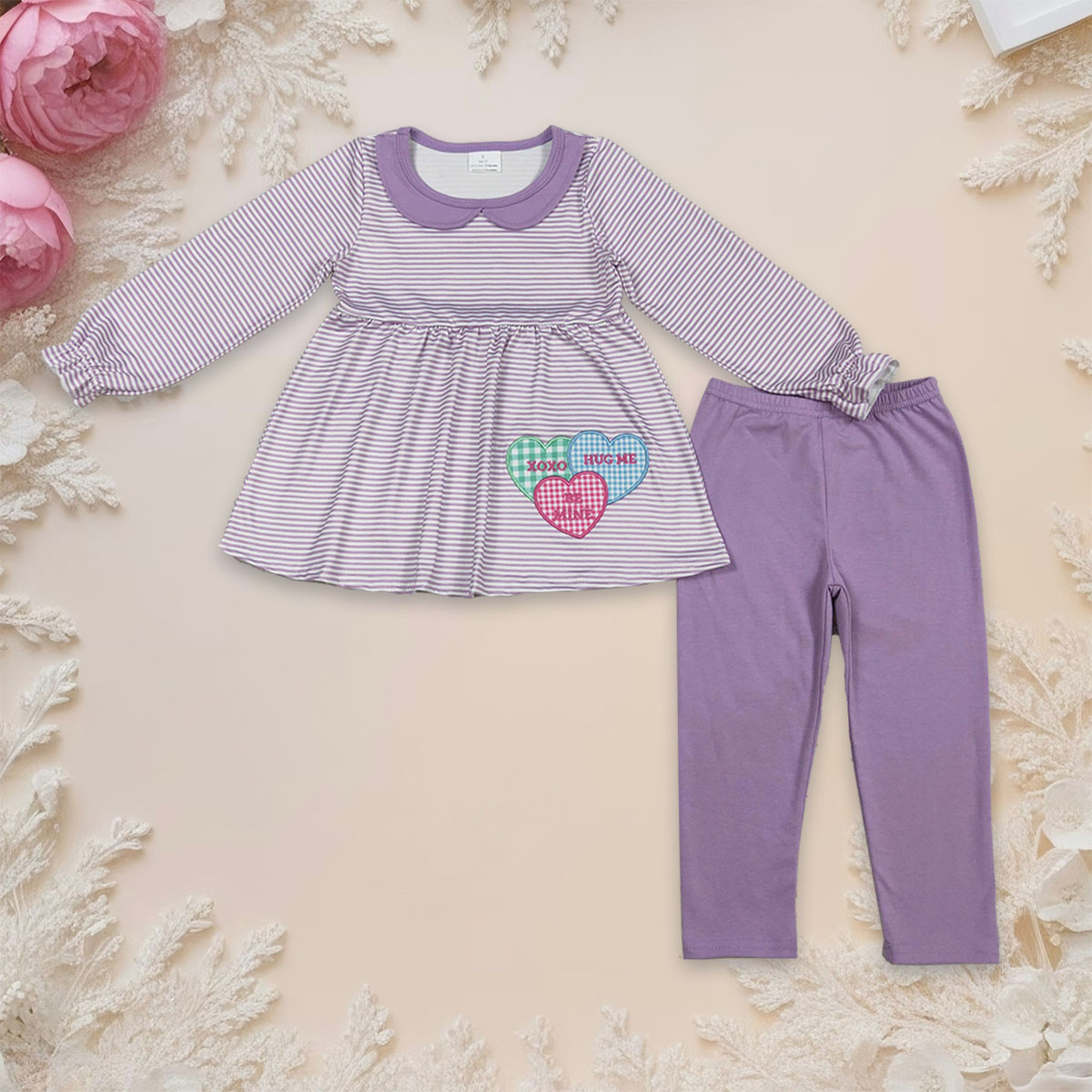 Xoxo Baby Clothing - เด็กผู้หญิงแขนยาวปักลาย XOXO หัวใจเสื้อคลุมวาเลนไทน์ชุดเด็กเล็กกางเกงเลกกิ้งเสื้อผ้าชุดเด็กเสื้อผ้าเด็ก